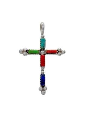 Vintage Sterling Silver Cross Multi Color